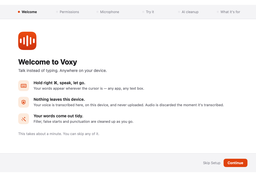 The first-run welcome screen
