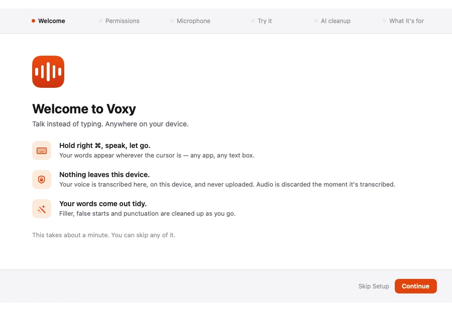 The first-run welcome screen