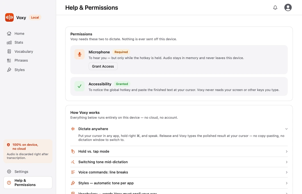 Help & Permissions