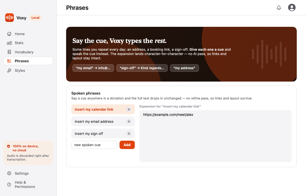 The Phrases page