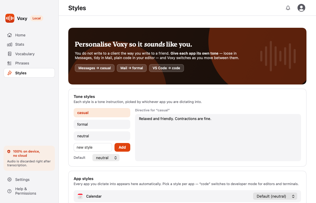 The Styles page
