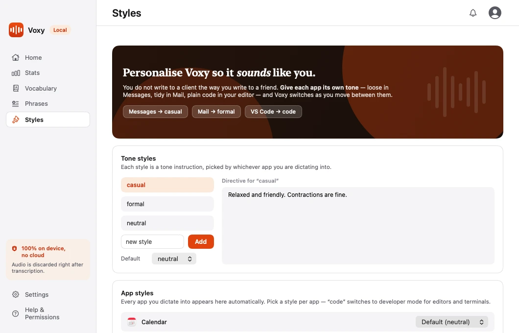 The Styles page