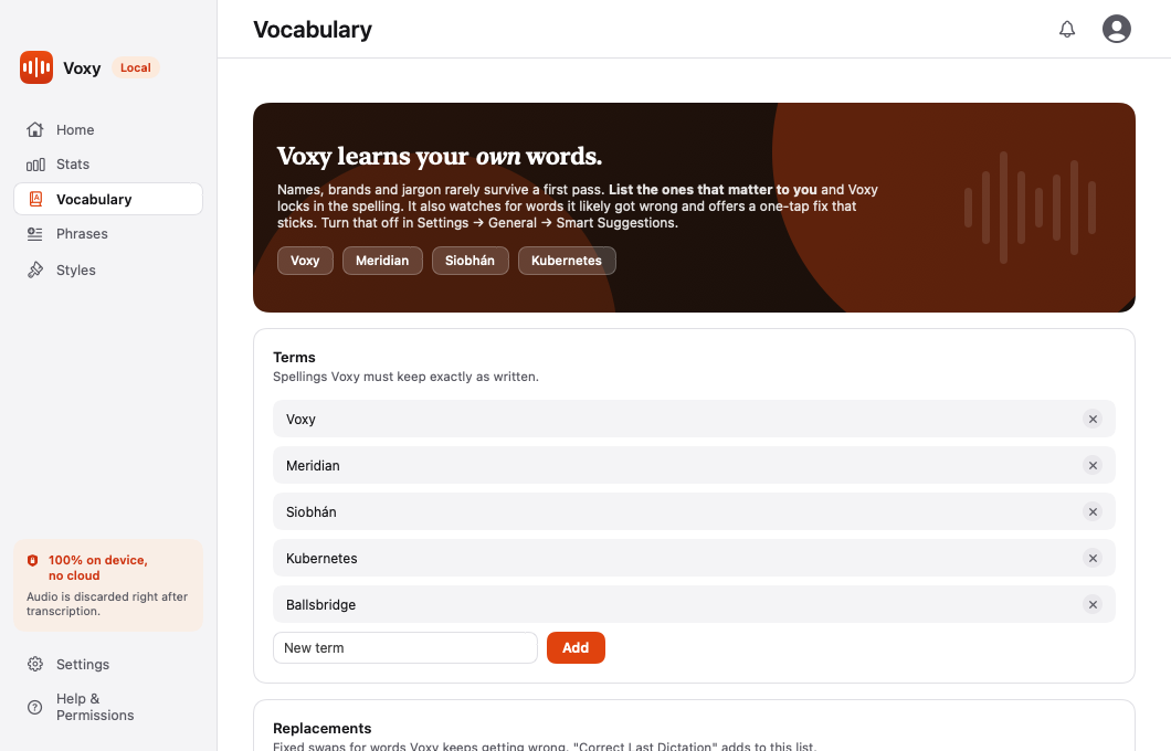 The Vocabulary page